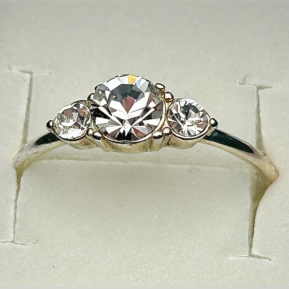 Silver Tone Ring with Three Clear Cubic Zirconia (CZ) Stones—Size 8.5